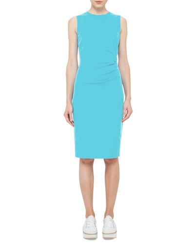 Ruched-side Sleeveless Dress, Turquoise