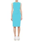 Ruched-side Sleeveless Dress, Turquoise