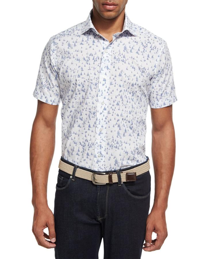 Collection Smooth Sailin' Short-sleeve Sport Shirt, Dark Blue/white