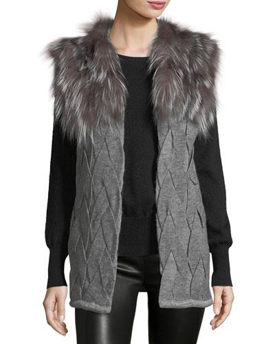 Fur-trim Wool-blend Vest