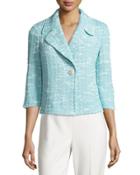 Tweed 3/4-sleeve Jacket, Cyan Blue