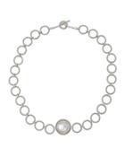 Pearly Circle-link Necklace W/ Diamonds