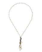 Pearl Bead Tassel Necklace W/ Diamonds