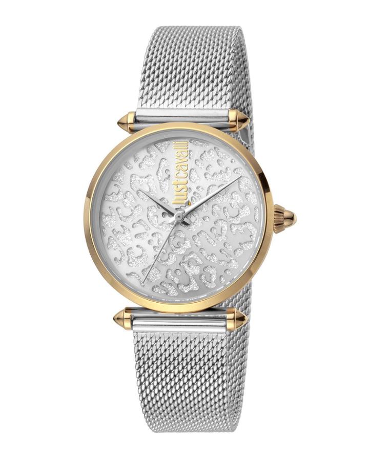 32mm Animal Glitter Watch W/ Mesh Strap, Two-tone