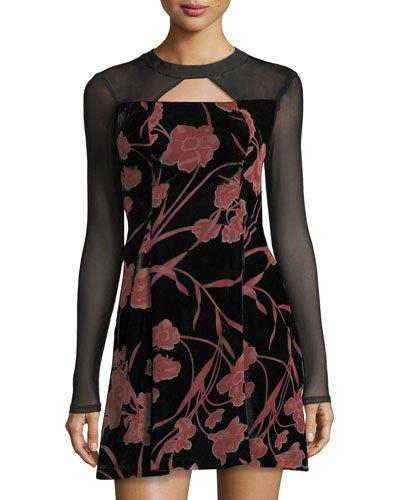 Floral-print Velvet Fit-&-flare Dress