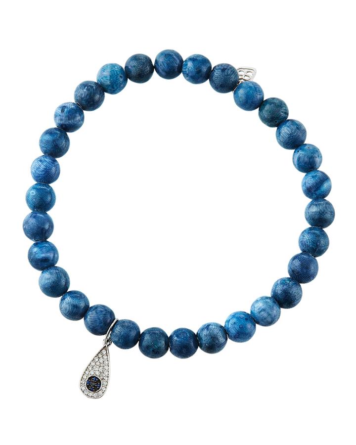 14k Blue Coral Diamond Evil Eye Teardrop Bracelet