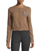 Monili-beaded Pocket Cardigan, Brown