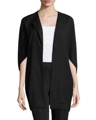 3/4-sleeve Textured Jacket, Black