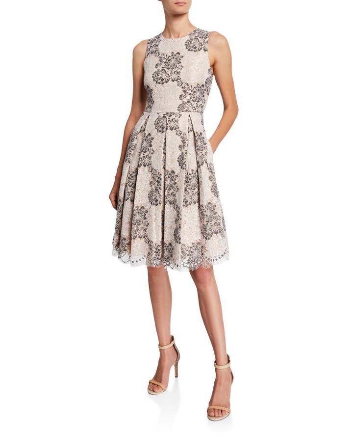 Floral Lace Eyelash Fit-&flare Dress