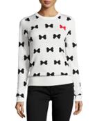 Allover Bows Long-sleeve Sweater, White/black