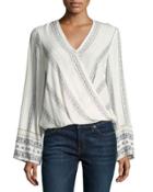 Pintuck Floral-print Wrap Blouse
