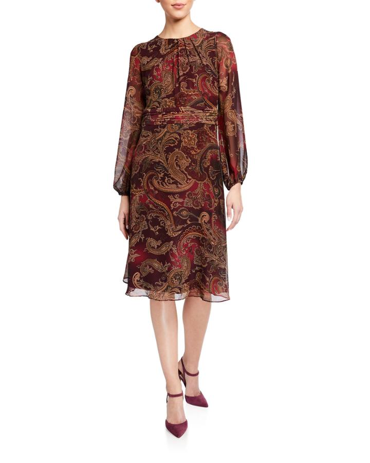 Pleated-neck Fit & Flare Dress