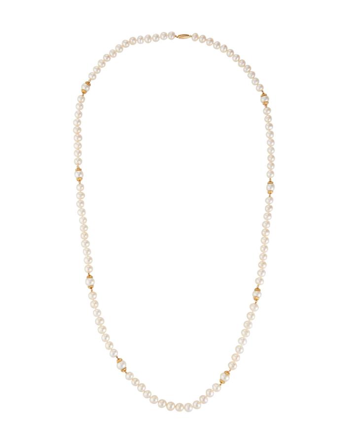 14k Single-strand Long Pearl Necklace, White