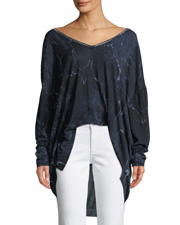 Long-sleeve V-neck Printed
