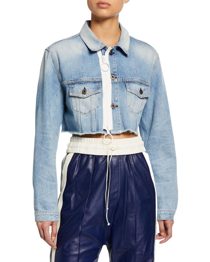 Crop Zip-front Denim Jacket