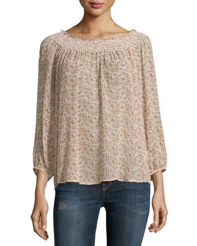 Ruffled-collar Crepe Peasant Top, New