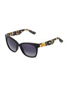 Modified Rectangle Acetate Sunglasses W/ Marbled Arms, Black/gray/multi