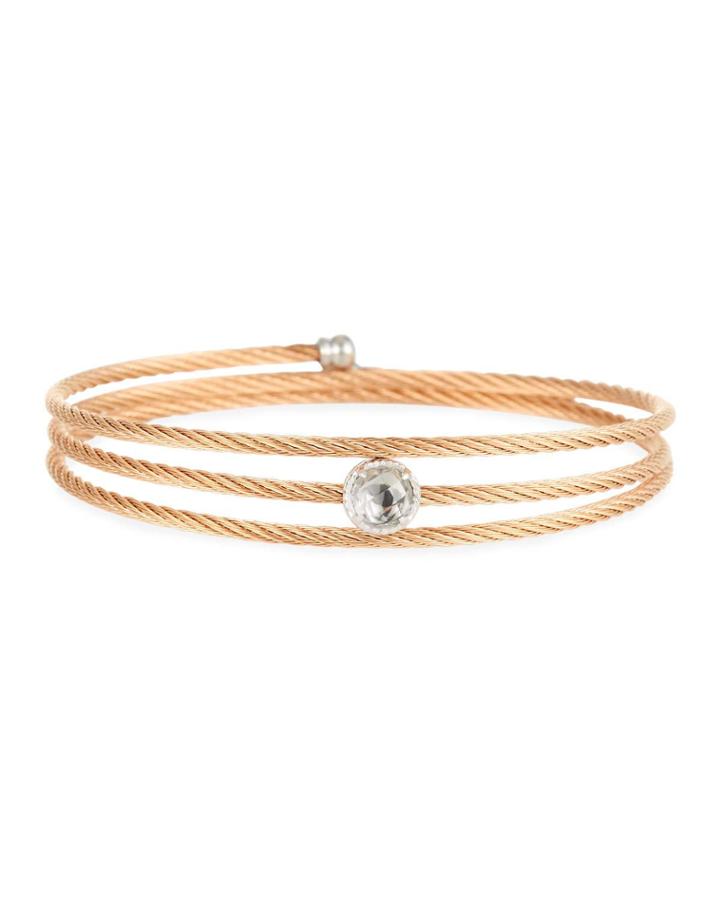Rose Cable Triple-wrap Bangle Bracelet With White Topaz