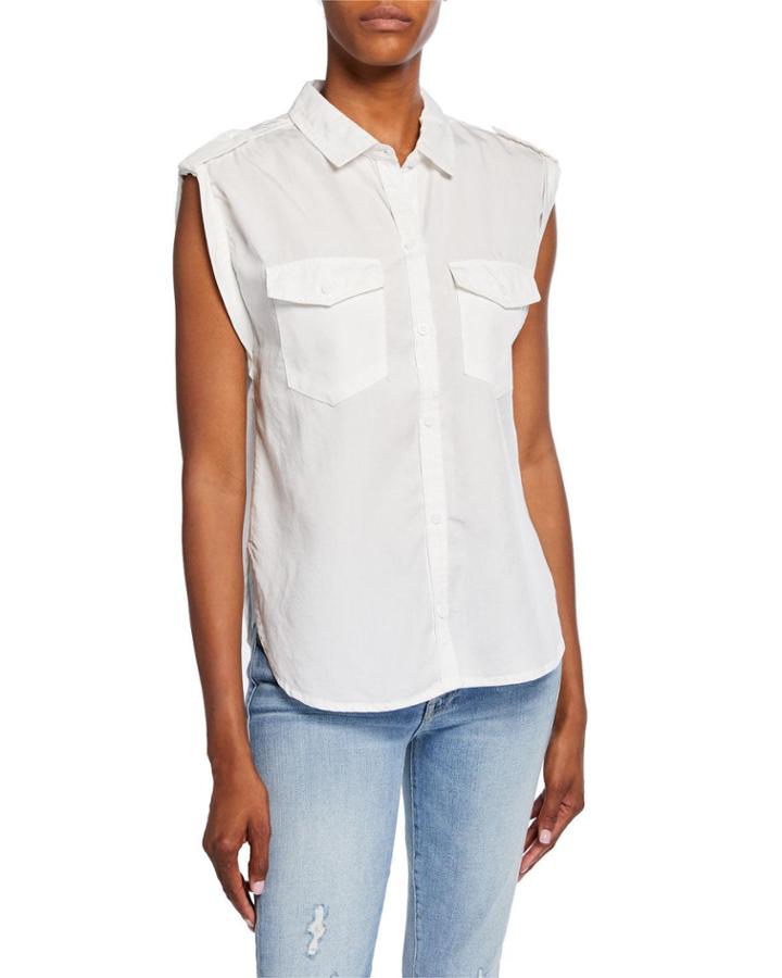 Button-down Sleeveless Shirt W/ Pockets