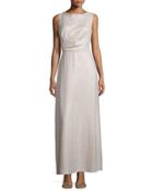 Cowl-back Sleeveless Gown, Gold/nude