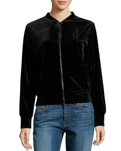 Velvet Bomber Jacket W/ Embroidered Back, Black