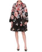 Textured Floral-print A-line Coat, Fantasia