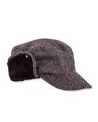 Shearling-trim Herringbone Newsboy Cap, Charcoal