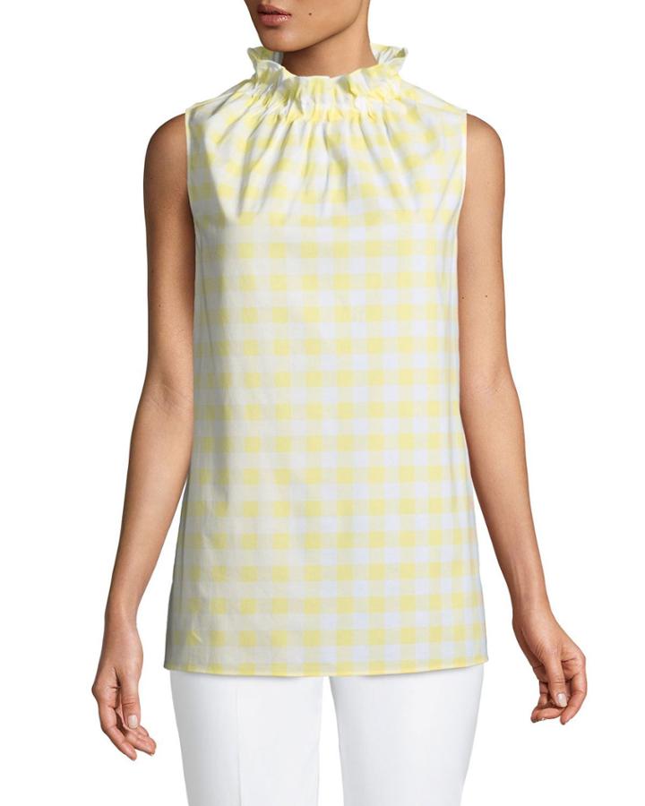 Percy Sleeveless Gingham Mock-neck Blouse