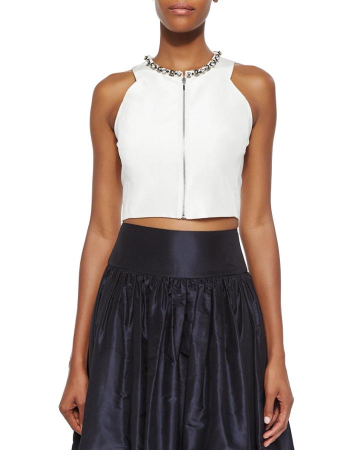Beaded Zip-front Crop Top