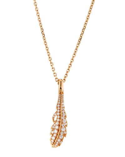 Phoenix 18k Rose Gold Pave Diamond Feather Pendant Necklace,