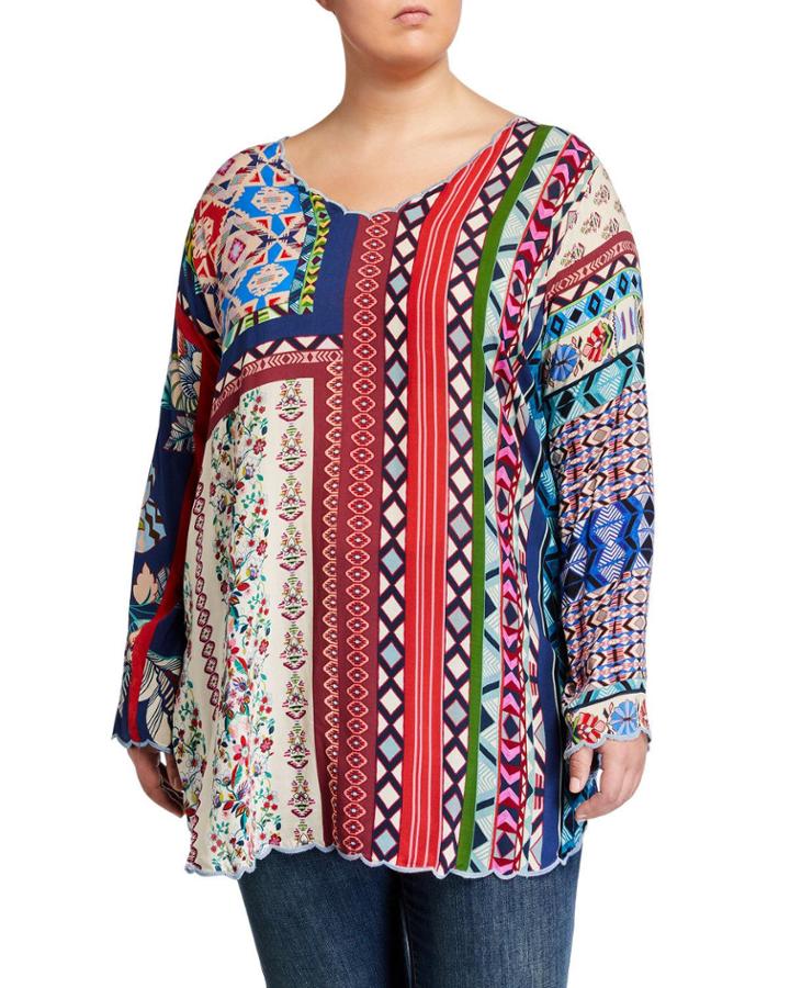 Plus Size Otisenia Mixed-print Long-sleeve Tunic