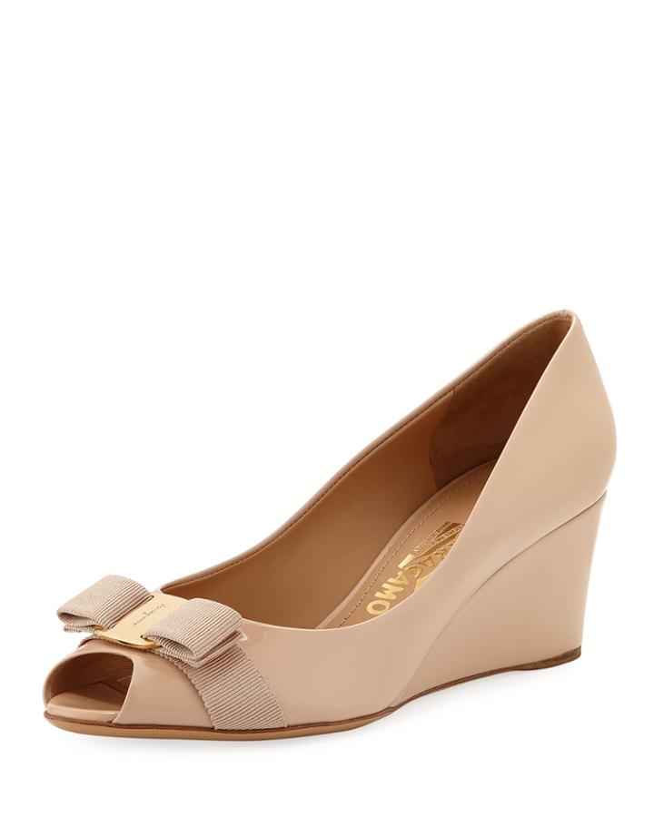 Vara Mid-wedge Pumps, Nude