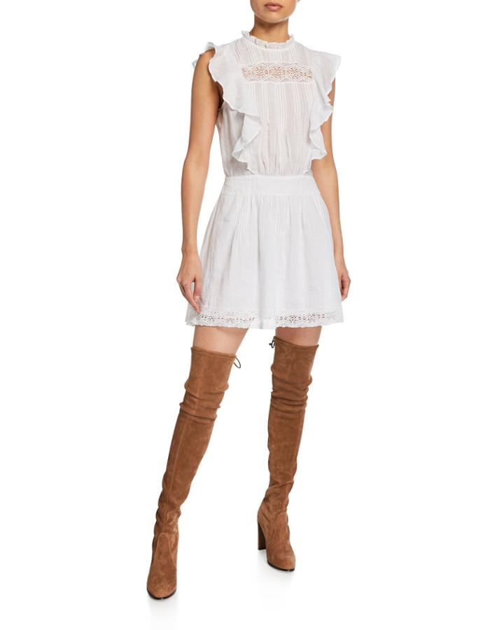 Lace Pintuck Short Dress With Ruffles