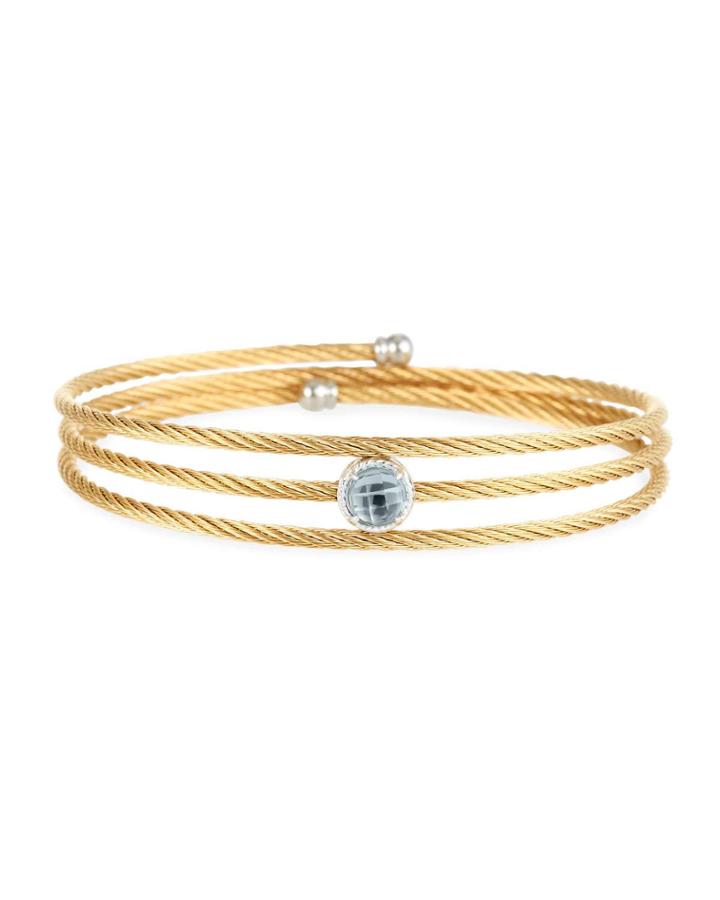 Yellow Cable Triple-wrap Bangle Bracelet With Blue Topaz