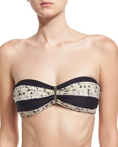 Tie-dye Bandeau Swim Top, White/black