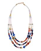 Long Triple-strand Beaded Necklace, Agate