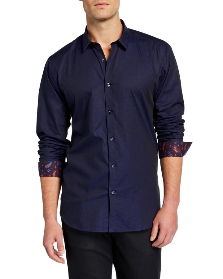 Men's Solid Poplin Sport Shirt W/ Contrast Facing