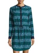 Printed Button-front Shirtdress, Island Green