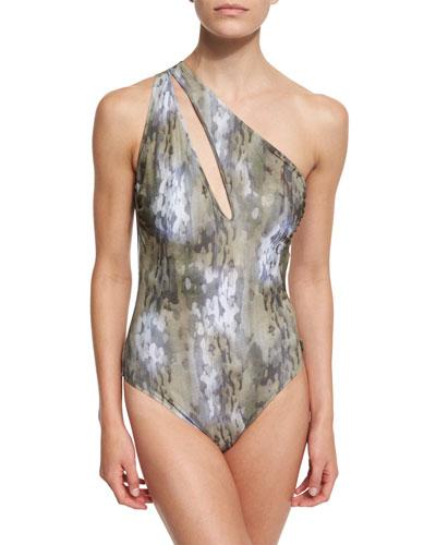 One-shoulder Camo-print One-piece