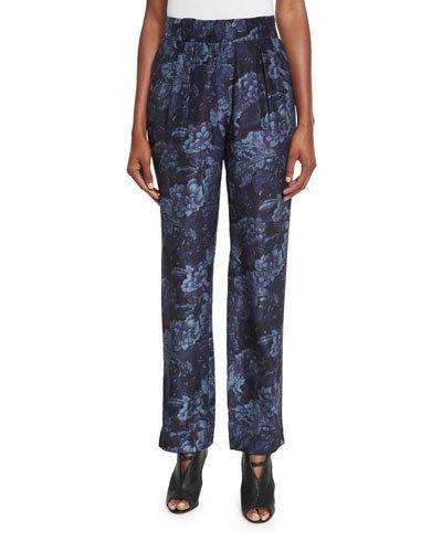 Hawke Floral Silk High-rise Pants, Royal/black
