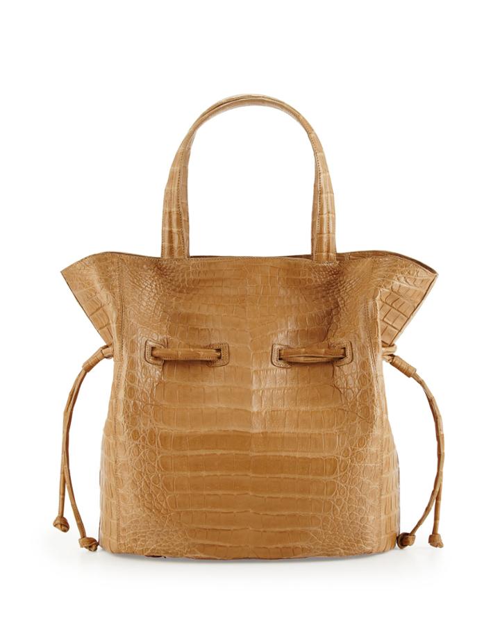 Nancy Gonzalez Crocodile Medium Bucket Tote Bag, Taupe (brown), Women's