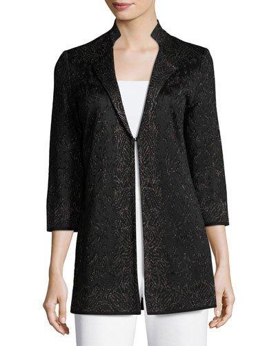 3/4-sleeve Embossed Jacket, Black