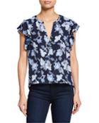 Floral-print Peplum Top With Butterfly
