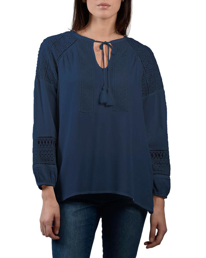 Eyelet Shoulder Peasant Blouse