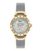 34mm Dotted Mother-of-pearl Watch With Mesh Bracelet Strap, Two-tone