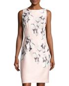 Sleeveless Floral-print Scuba Dress, Pink Pattern