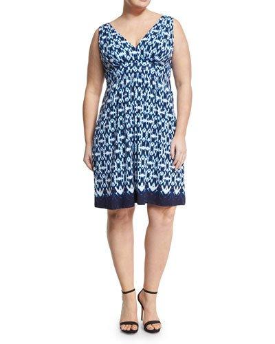 Chloe V-neck Jersey Dress, Blue Pattern,