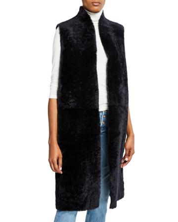 Reversible Leather & Shearling Extra-long Vest
