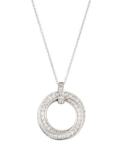 18k White Gold Twisted Diamond Circle Pendant Necklace,