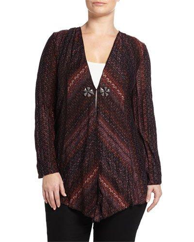Long-sleeve Open Cardigan W/ Beaded Trim, Plum, Women's
